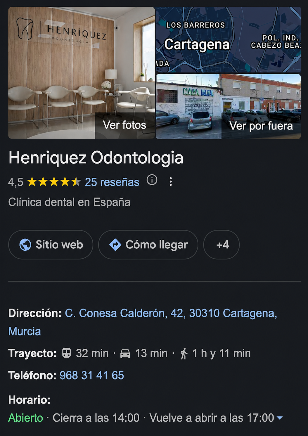 Ficha de Google Business Profile de Henríquez Odontología — resultado de SEO Local